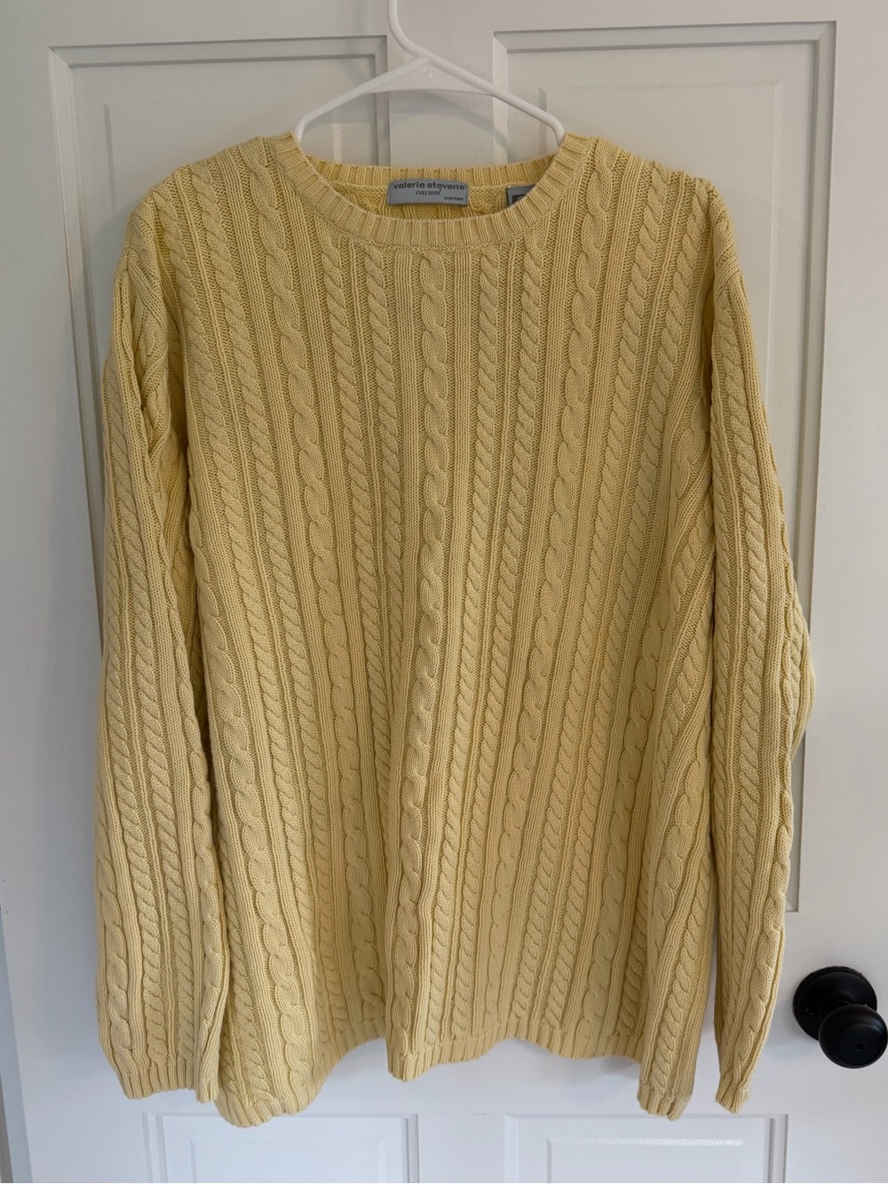 Vintage Valerie Stevens 1X Yellow Cotton Cable Knit Fisherman Sweater